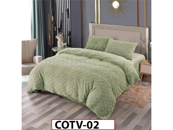 Lenjerie pentru pat dublu pufoasa cocolino, tip tricotaj, 4 piese - COTV02