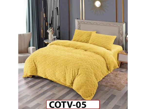 Lenjerie pentru pat dublu pufoasa cocolino, tip tricotaj, 4 piese - COTV05