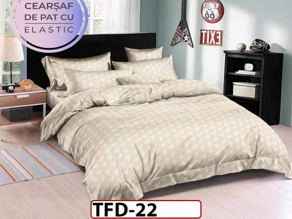 Lenjerie de pat dublu din Damasc Finetat cu 6 piese - TFD22