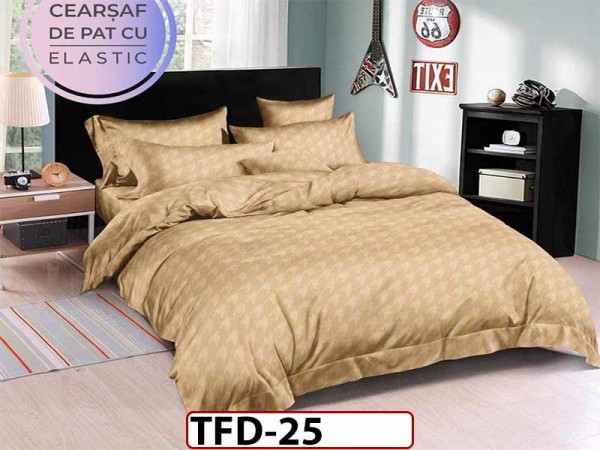 Lenjerie de pat dublu din Damasc Finetat cu 6 piese - TFD25
