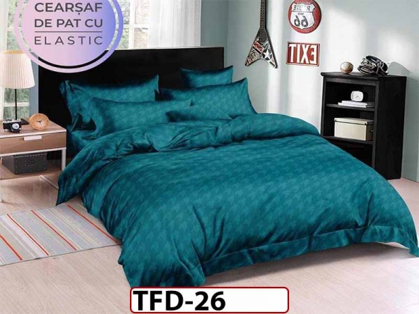 Lenjerie de pat dublu din Damasc Finetat cu 6 piese - TFD26
