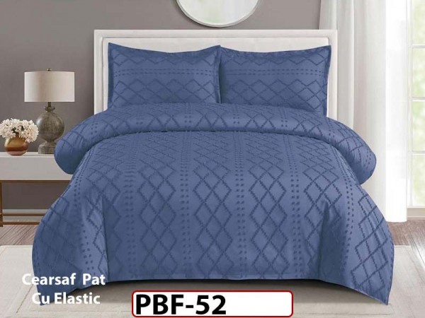 Lenjerie pat dublu din Bumbac Finetat cu Smocuri Brodate din 4 piese Cu Cearceaf Elastic - PBF52 Lenjerie pat dublu din Bumbac Finetat cu Smocuri Brodate din 4 piese Cu Cearceaf Elastic - PBF52