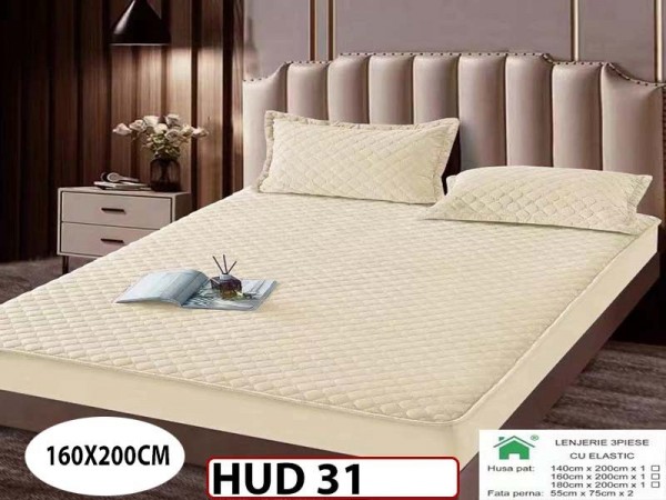 Husa matlasata tip topper din catifea + 2 Fete de Perne - Saltea 160x200- HUD31