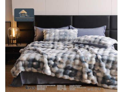 Lenjerie pentru pat dublu extra  pufoasa din Blanita artificiala de Iepure din 6 piese - BIJ08