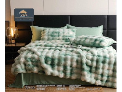 Lenjerie pentru pat dublu extra  pufoasa din Blanita artificiala de Iepure din 6 piese - BIJ11