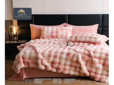Lenjerie pentru pat dublu extra  pufoasa din Blanita artificiala de Iepure din 6 piese - BIJ10 Lenjerie pentru pat dublu extra  pufoasa din Blanita artificiala de Iepure din 6 piese - BIJ10