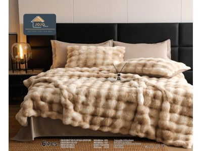 Lenjerie pentru pat dublu extra  pufoasa din Blanita artificiala de Iepure din 6 piese - BIJ09 Lenjerie pentru pat dublu extra  pufoasa din Blanita artificiala de Iepure din 6 piese - BIJ09