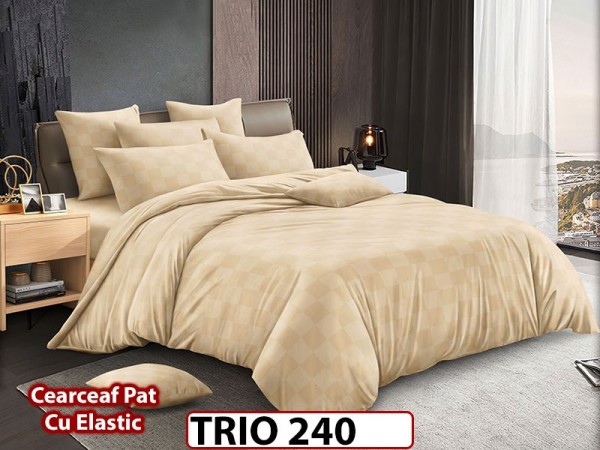 Lenjerie din damasc finetat cu  6 piese cu cearceaf elastic - TRIO240