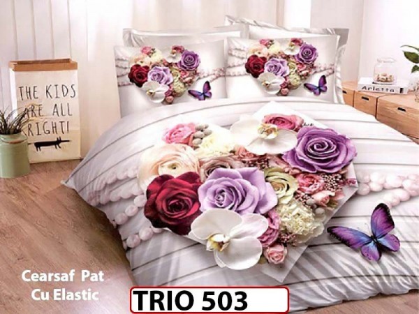 Lenjerie din FINET cu  6 piese cu cearceaf elastic - TRIO503