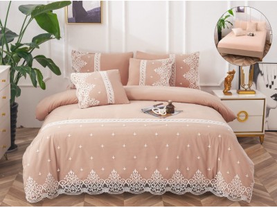 Lenjerie din bumbac neted 6 piese cu cearceaf elastic -BND01 Lenjerie din bumbac neted 6 piese cu cearceaf elastic -BND01