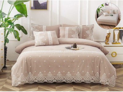 Lenjerie din bumbac neted 6 piese cu cearceaf elastic -BND03 Lenjerie din bumbac neted 6 piese cu cearceaf elastic -BND03