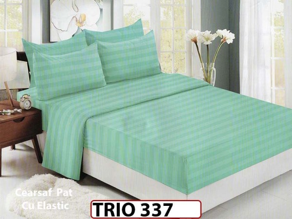 Lenjerie din damasc finetat cu  6 piese cu cearceaf elastic - TRIO337