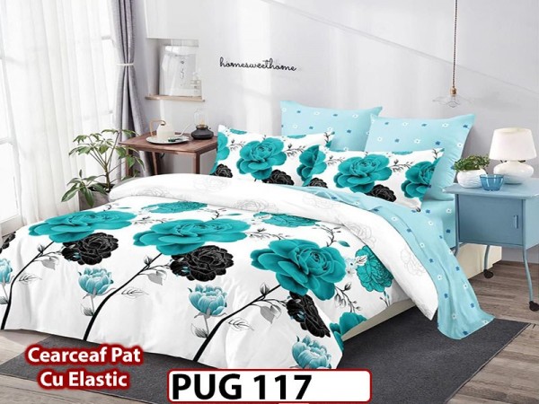 Lenjerie din finet 6 piese si cearceaf cu Elastic - PUG117