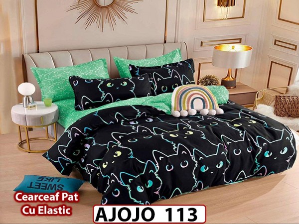 Lenjerie din finet 6 piese si cearceaf cu Elastic - AJOJO113