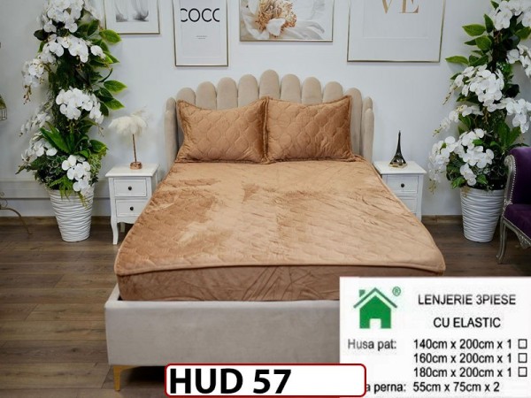 Husa matlasata tip topper din catifea + 2 Fete de Perne - Saltea 160x200- HUD57