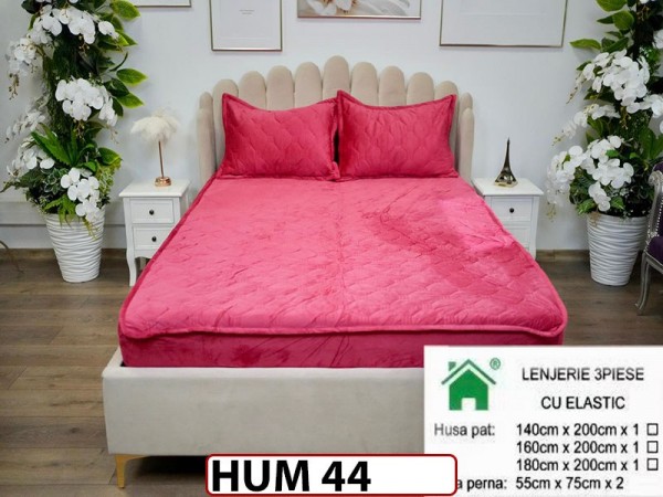 Husa matlasata tip topper din catifea  + 2 Fete de Perne - Saltea 140x200- HUM44