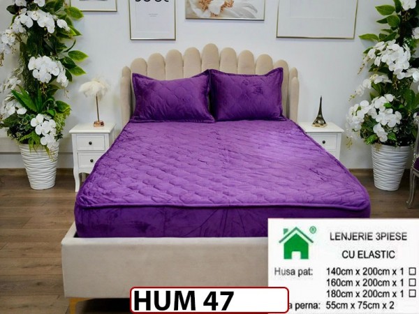 Husa matlasata tip topper din catifea  + 2 Fete de Perne - Saltea 140x200- HUM47