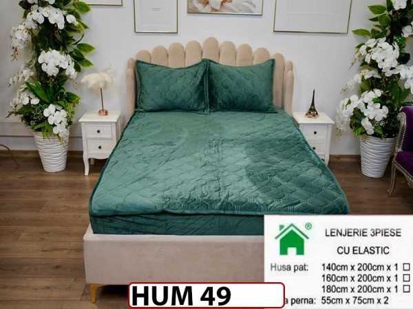 Husa matlasata tip topper din catifea  + 2 Fete de Perne - Saltea 140x200- HUM49