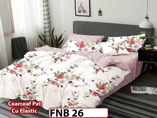 Lenjerie din finet  4 piese si cearceaf cu elastic - FNB26