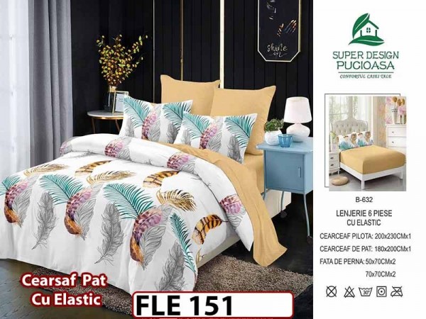 Lenjerie din finet  6 piese si cearceaf cu elastic - FLE151