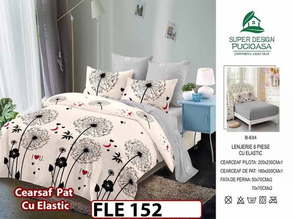 Lenjerie din finet  6 piese si cearceaf cu elastic - FLE152