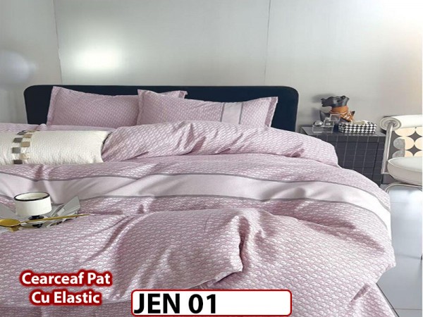 Lenjerie din finet cu 6 piese si cearceaf cu Elastic - JEN01