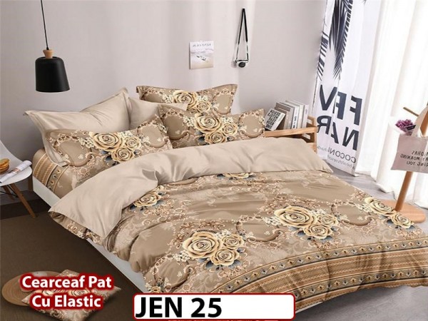 Lenjerie din finet cu 6 piese si cearceaf cu Elastic - JEN25