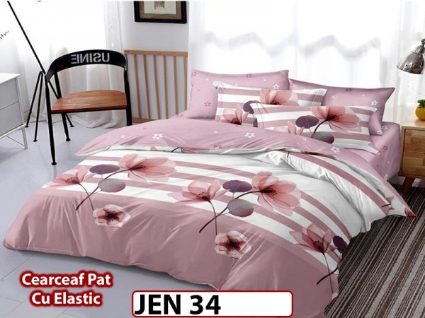 Lenjerie din finet cu 6 piese si cearceaf cu Elastic - JEN34