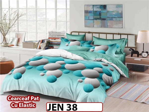 Lenjerie din finet cu 6 piese si cearceaf cu Elastic - JEN38