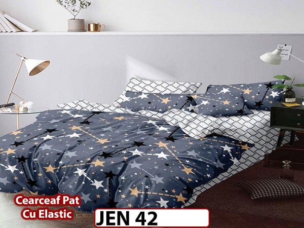 Lenjerie din finet cu 6 piese si cearceaf cu Elastic - JEN42