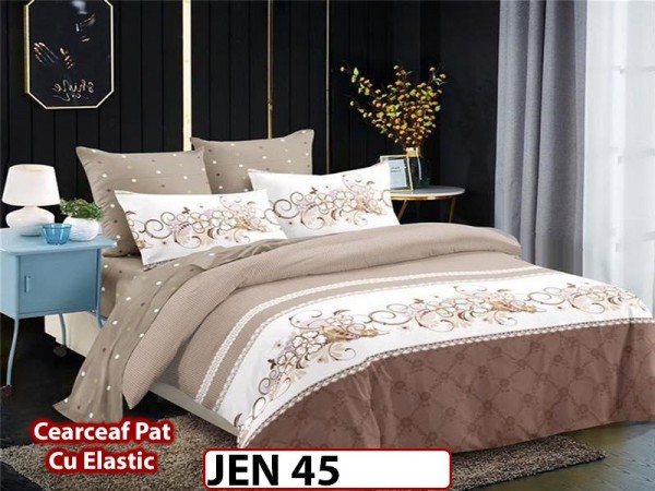 Lenjerie din finet cu 6 piese si cearceaf cu Elastic - JEN45