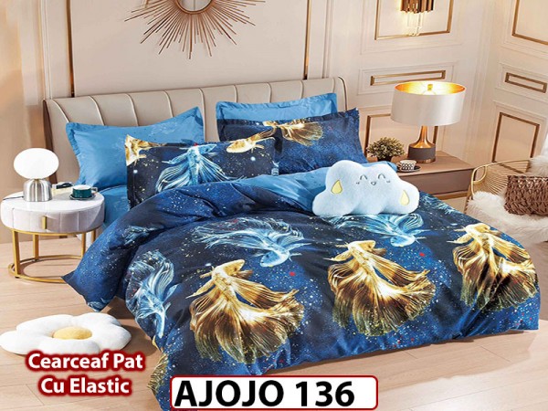 Lenjerie din finet 6 piese si cearceaf cu Elastic - AJOJO136