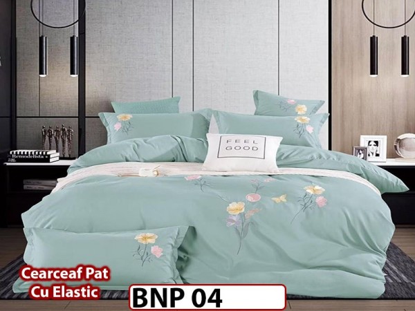 Lenjerie DELUXE din finet cu broderie si cearceaf elastic, 4 piese- BNP04