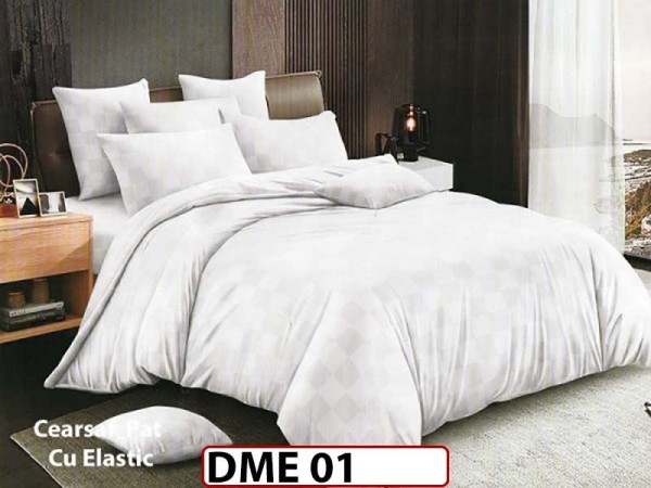 Lenjerie din Damasc Finetat  6 piese cu cearceaf elastic - DME01