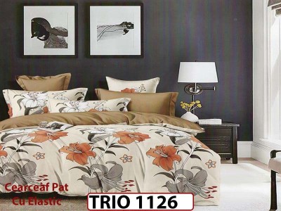 Lenjerie din finet  6 piese cearceaf cu elastic - TRIO1126 Lenjerie din finet  6 piese cearceaf cu elastic - TRIO1126
