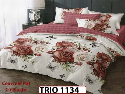 Lenjerie din finet  6 piese cearceaf cu elastic - TRIO1134 Lenjerie din finet  6 piese cearceaf cu elastic - TRIO1134