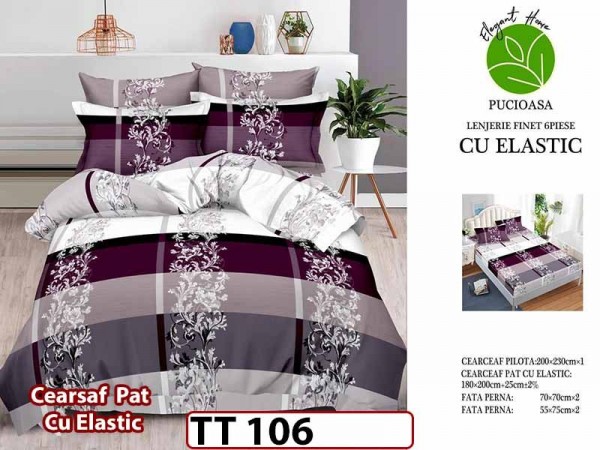 Lenjerie din finet 6 piese si cearceaf cu Elastic - TT 106