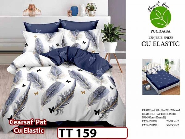 Lenjerie din finet 6 piese si cearceaf cu Elastic - TT 159