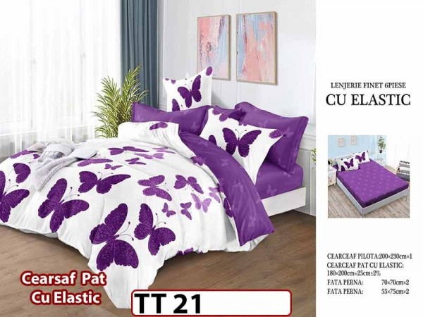 Lenjerie din finet 6 piese si cearceaf cu Elastic - TT 21