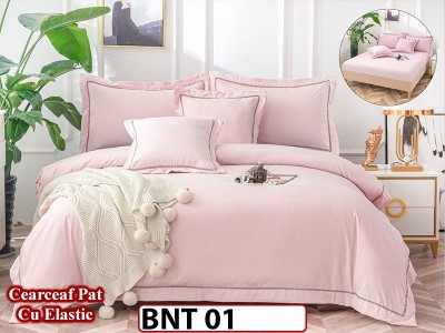 Lenjerie din bumbac neted 6 piese cu cearceaf elastic -BNT01 Lenjerie din bumbac neted 6 piese cu cearceaf elastic -BNT01