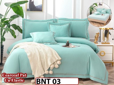 Lenjerie din bumbac neted 6 piese cu cearceaf elastic -BNT03 Lenjerie din bumbac neted 6 piese cu cearceaf elastic -BNT03