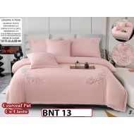 Lenjerie din bumbac neted 6 piese cu cearceaf elastic -BNT13