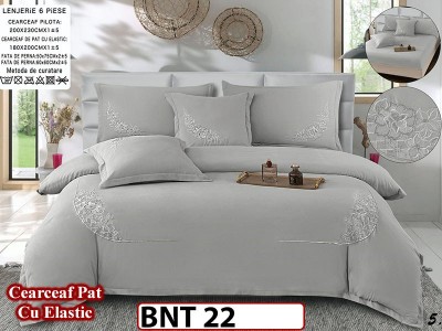 Lenjerie din bumbac neted 6 piese cu cearceaf elastic -BNT22 Lenjerie din bumbac neted 6 piese cu cearceaf elastic -BNT22