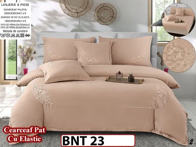 Lenjerie din bumbac neted 6 piese cu cearceaf elastic -BNT23