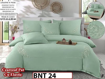 Lenjerie din bumbac neted 6 piese cu cearceaf elastic -BNT24 Lenjerie din bumbac neted 6 piese cu cearceaf elastic -BNT24