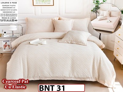 Lenjerie din bumbac neted 6 piese cu cearceaf elastic -BNT31 Lenjerie din bumbac neted 6 piese cu cearceaf elastic -BNT31
