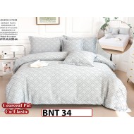 Lenjerie din bumbac neted 6 piese cu cearceaf elastic -BNT34