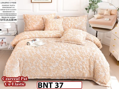 Lenjerie din  bumbac fin cu in grofat și lățos 6 piese cu cearceaf elastic -BNT37 Lenjerie din  bumbac fin cu in grofat și lățos 6 piese cu cearceaf elastic -BNT37