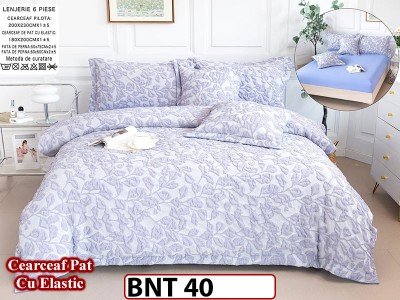 Lenjerie din  bumbac fin cu in grofat și lățos 6 piese cu cearceaf elastic -BNT40 Lenjerie din  bumbac fin cu in grofat și lățos 6 piese cu cearceaf elastic -BNT40