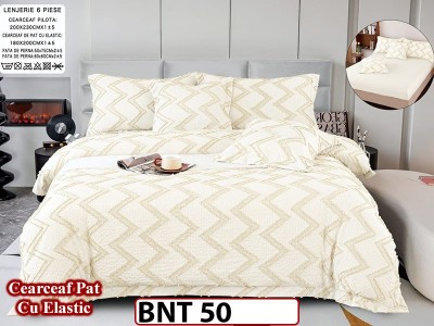 Lenjerie din  bumbac fin cu in grofat și lățos 6 piese cu cearceaf elastic -BNT50 Lenjerie din  bumbac fin cu in grofat și lățos 6 piese cu cearceaf elastic -BNT50
